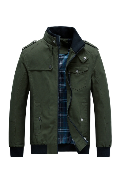 Mens New Stylish Simple Plain Lapel Collar Long Sleeve Button Detail Zip Up Casual Jacket Coat