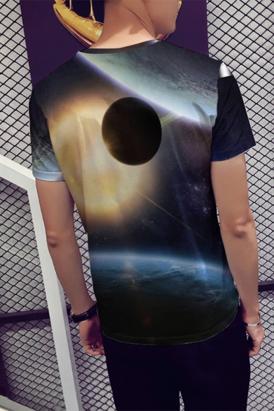 Mens Round Neck Short Sleeve 3D Galaxy Printed Cool Unique Pullover T Shirt