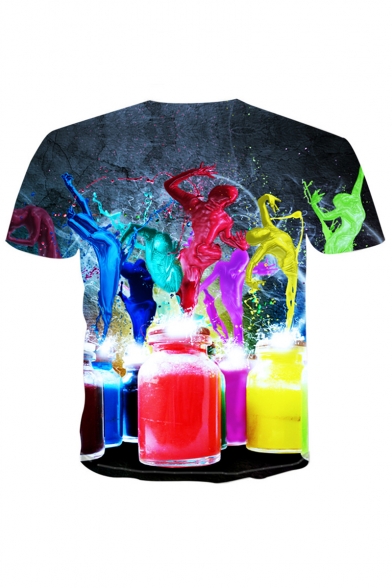 Mens Unique Funny 3D Pigment Printed Short Sleeve Round Neck Quick Drying T-Shirt