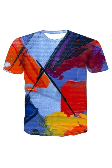 New Arrival Popular Oil Painting Pattern Round Neck Short Sleeve Casual T-Shirt For Men
