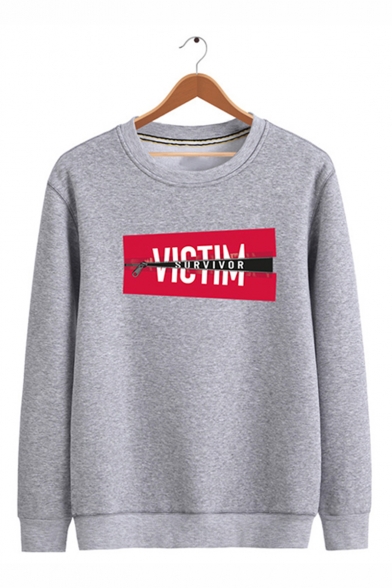 New Fashion Letter VICTIM Zip Printed Round Neck Long Sleeve Unisex Casual Pullover Sweatshirts