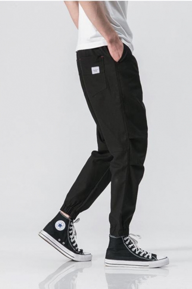 New Fashion Simple Plain Drawstring Waist Elastic Cuffs Men's Linen Casual Pants