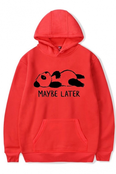 New Popular MAYBE LATER Letter Lovely Panda Printed Long Sleeve Pullover Hoodie With Pocket