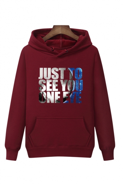 New Stylish Letter JUST TO SEE YOU ONE EYE Printed Long Sleeve Unisex Casual Sports Pullover Hoodie