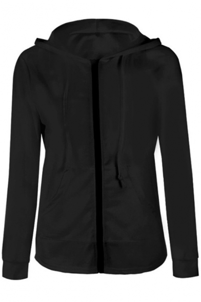 New Stylish Plain Hooded Long Sleeve Zip Up Causal Fitted Coat with Pocket