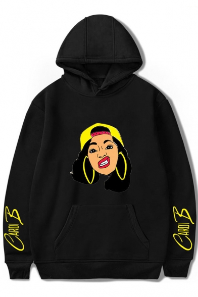 New Trendy Cartoon Figure with Earrings Long Sleeve Casual Leisure Hoodie