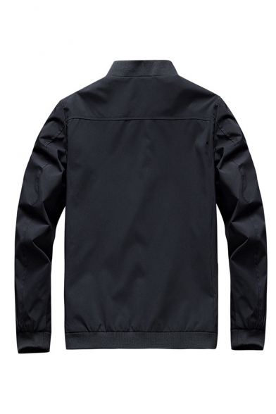 New Trendy Classic Plain Zipper Pockets Long Sleeve Stand-Collar Zip Up Casual Jacket For Men