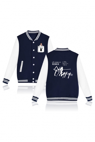New Trendy Letter REMIX Printed Long Sleeve Stand Collar Single Breasted Baseball Jacket