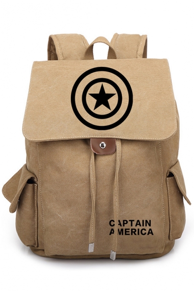New Trendy Simple Comic Logo Printed Drawstring Canvas Traveling Bag Backpack 30*36*16cm