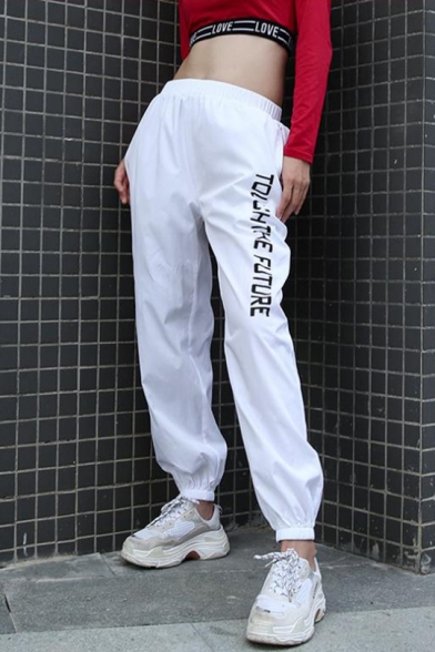 New Trendy TOUCH THE FUTURE Letter Elastic High Waist Cuffed Loose Hip-Hop Casual Pants