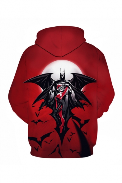 Popular Fashion Comic Figure Bat 3D Printed Long Sleeve Red Loose Fit Hoodie