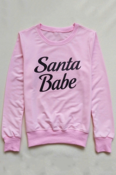 Santa Babe Letter Print Round Neck Long Sleeve Relaxed Sweatshirt