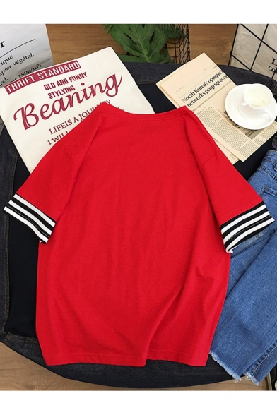 Street Style Striped Short Sleeve Kpop Logo Print Loose T-Shirt