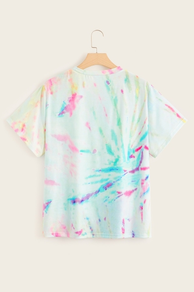 Summer New Arrival Round Neck Short Sleeve Tie Dye Prinit Casual Plus Size White T-Shirt