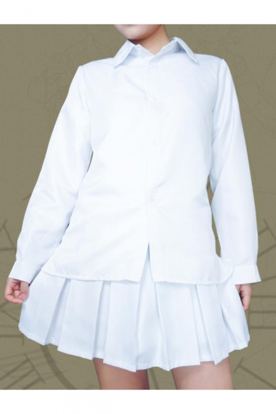 The Promised Neverland Emma Cosplay Costume White Button Shirt with Mini Pleated Skirt Two-Piece Set