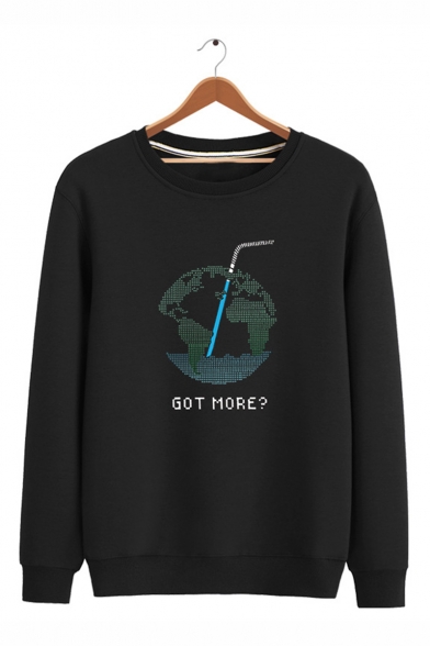 Trendy Earth GOT MORE Letter Printed Round Neck Long Sleeve Unisex Casual Pullover Sweatshirts