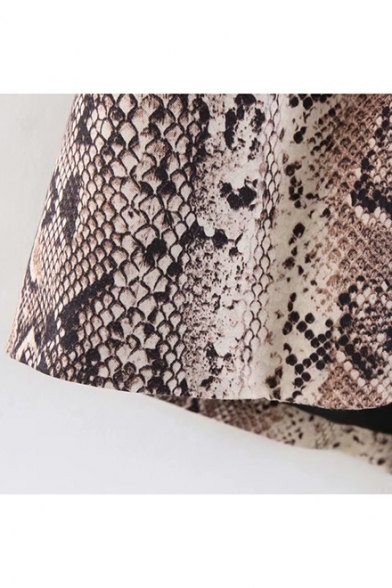 Trendy Khaki Snakeskin Printed Lapel Collar Casual Fitted Blazer Coat for Women