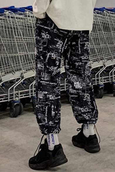 Unisex Street Trendy Unique Printed Loose Fit Drawstring Cuffs Hip Pop Track Pants
