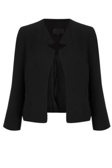 Women's Fashion Notched Lapel Tailored Black Blazer Coat