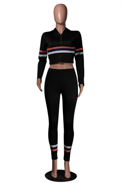 Womens Casual Stripes Print Collared Long Sleeve Tops with High Waist Slim Fit Pants Co-ords
