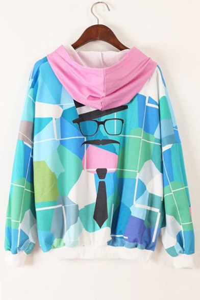 Cool Colorful Geometry Printed Long Sleeve Zip Up Hoodie With Pockets