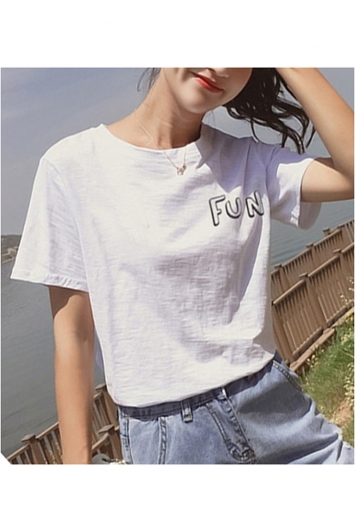 Girls New Stylish LOVERS Letter Floral Print Round Neck Short Sleeve T-Shirt