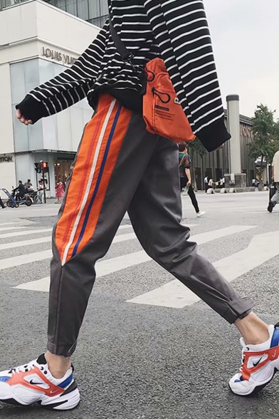 Guys Popular Contrast Stripe Side Gathered Cuff Casual Track Pants