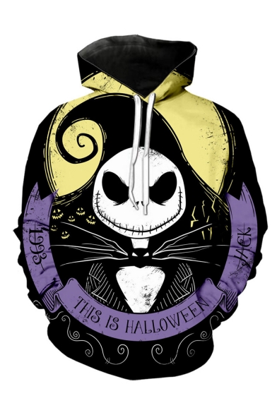Halloween Theme Jack Skellington 3D Printed Long Sleeve Casual Loose Drawstring Hoodie