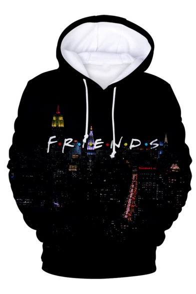 Hot Fashion Class Friends Letter City Scene 3D Printed Drawstring Hooded Long Sleeve Unisex Pullover Hoodie
