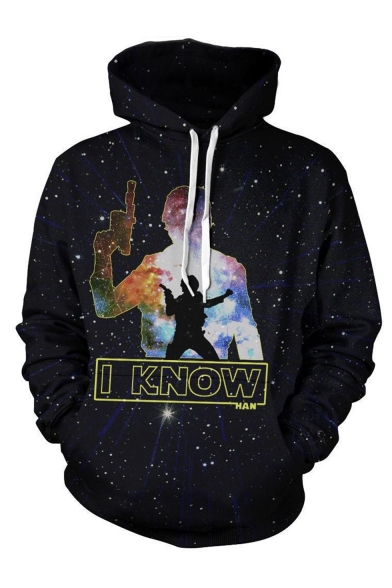 Hot Fashion Galaxy Figure Letter I KNOW 3D Printed Drawstring Hooded Black Long Sleeve Pullover Hoodie