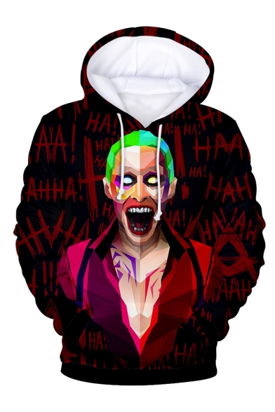 Hot Fashion HAHA Joker 3D Printed Long Sleeve Red Loose Pullover Hoodie