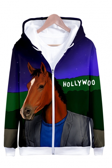 Hot Popular BoJack Horseman 3D Printed Long Sleeve Zip Up Hoodie