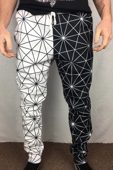 Men's Hot Fashion Colorblock Geometric Pattern Drawstring Waist Sports Pencil Pants
