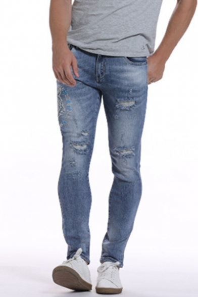 blue washed ripped jeans