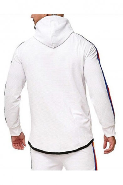 Men's New Fashion Contrast Stripe Side Long Sleeve Drawstring Hooded Slim Fit Sports Zip Up Hoodie