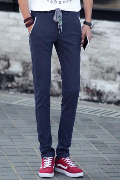 Men's New Fashion Contrast Trim Drawstring Waist Slim Fit Casual Dress Pants