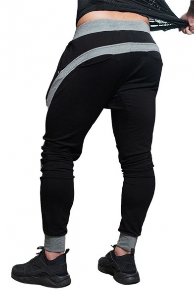 Men's New Stylish Colorblock Patched Drawstring Waist Trendy Sports Sweatpants Pencil Pants