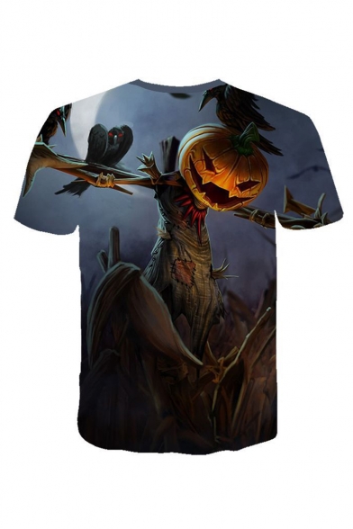 Mens Halloween Funny Pumpkin Pattern Round Neck Short Sleeve Casual T-Shirt