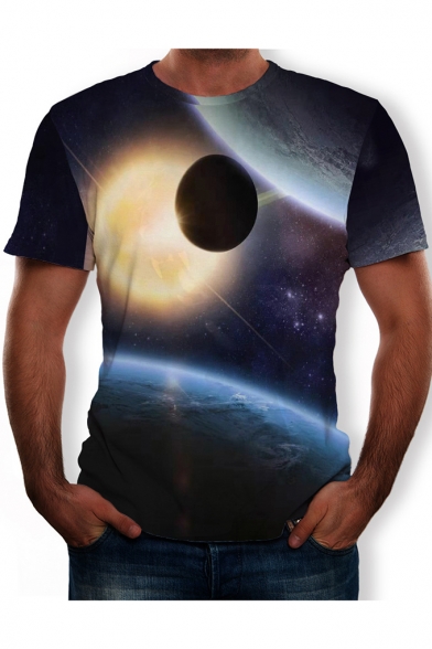 Mens Round Neck Short Sleeve 3D Galaxy Printed Cool Unique Pullover T Shirt