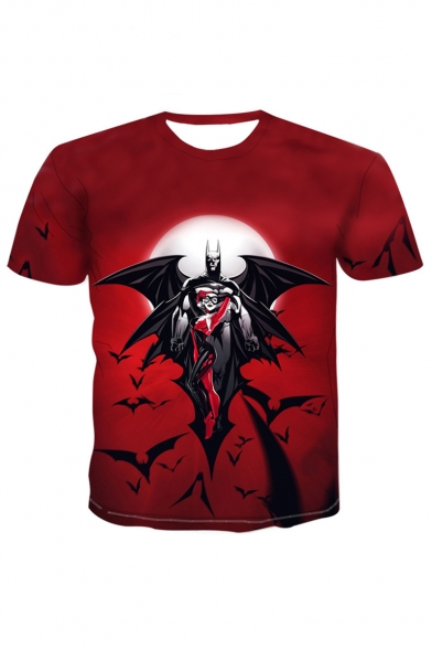 New Arrival Popular 3D Comic Figure Pattern Round Neck Short Sleeve Casual Red T-Shirt