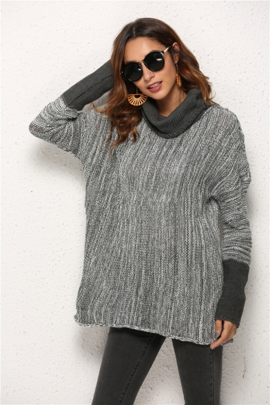 New Fashion Simple Turtleneck Long Sleeve Longline Pullover Sweater