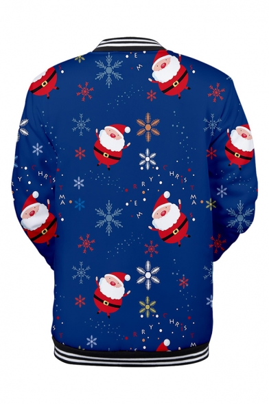 New Stylish Christmas Figure Printed Stand Collar Long Sleeve Button Down Baseball Jacket