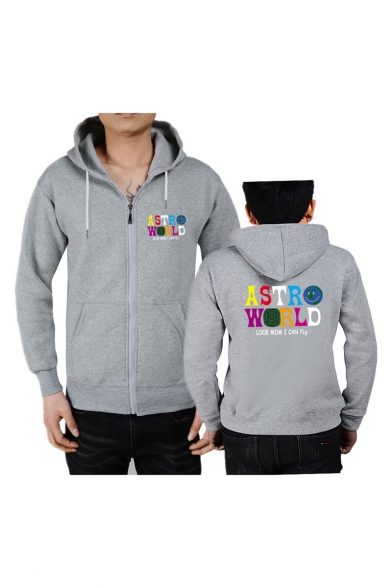 Popular Fashion Astroworld Letter Printed Long Sleeve Full Zip Casual Sports Hoodie