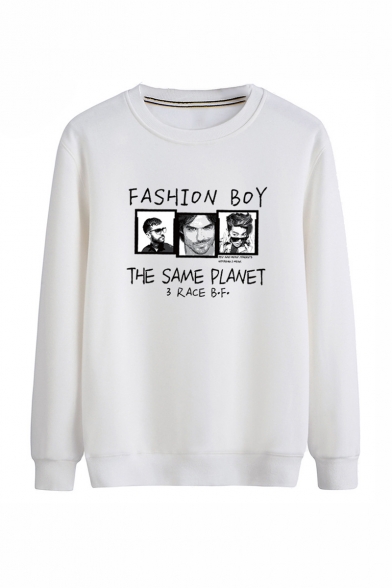 Popular Fashion Boy Figure Printed Round Neck Long Sleeve Casual Pullover Sweatshirts