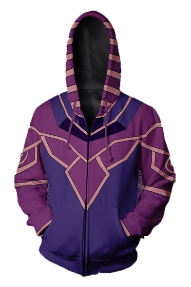 Popular Fashion Comic Cosplay Costume Purple Long Sleeve Full Zip Drawstring Hoodie