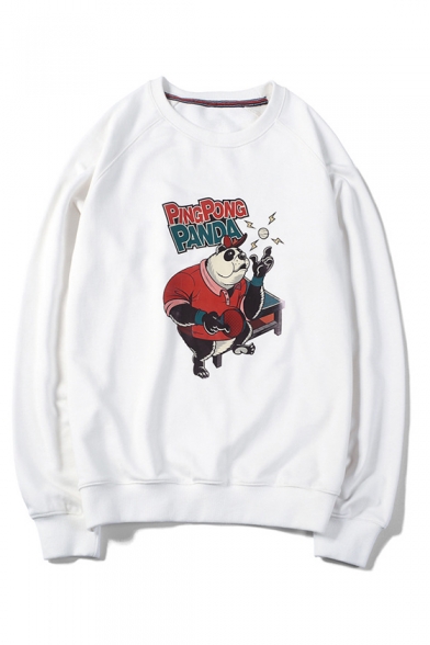 Popular Fashion Ping Pong Cartoon Panda Printed Long Sleeve Round Neck Casual Pullover Sweatshirts