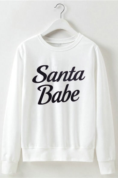 Santa Babe Letter Print Round Neck Long Sleeve Relaxed Sweatshirt