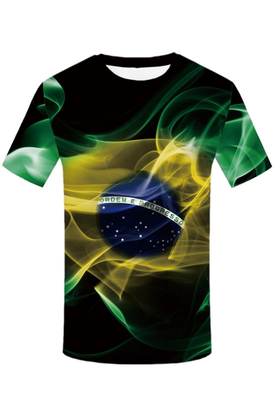 Summer Funny 3D Planet Print Short Sleeve Round Neck Green T-Shirt For Men