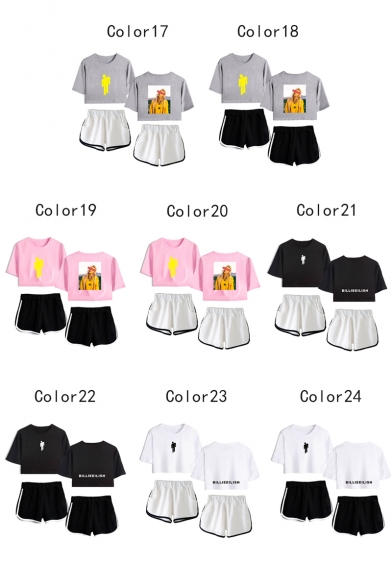 Unique Trendy Summer's Letters Print Short Sleeve Crop Tee with Dolphins Shorts Two Piece Set