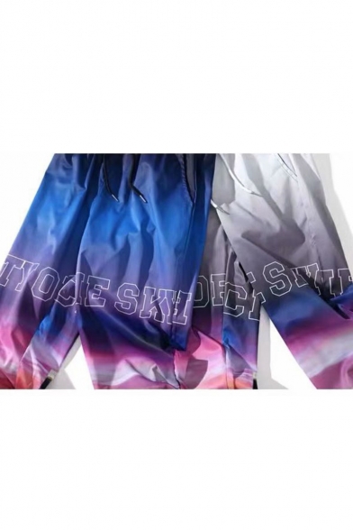 Unisex Street Trendy Ombre Color Letter CITY SKY Night View Printed Drawstring Waist Casual Loose Track Pants